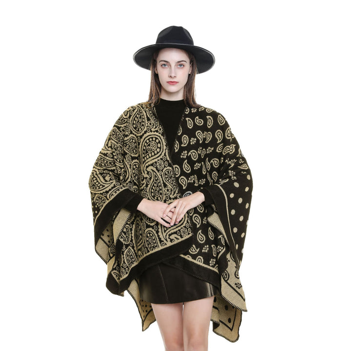 Damen Oversize-Jacquard-Umhang mit Paisley-Patchwork-Optik Drune