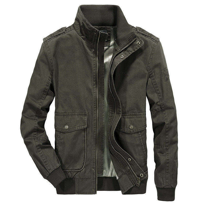 Herren Vintage-Canvas-Blouson mit hochschließendem Stehkragen und aufgesetzten Klappentaschen Drune