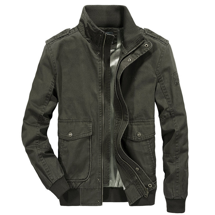 Herren Vintage-Canvas-Blouson mit hochschließendem Stehkragen und aufgesetzten Klappentaschen Drune