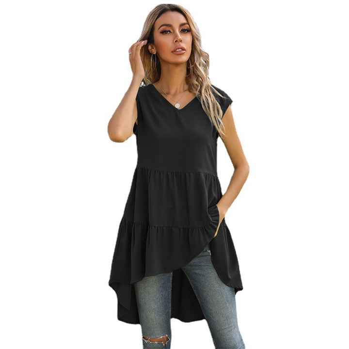 Damen ärmelloses Tunika-Kleid mit asymmetrischem Saum und schickem Volant Drune
