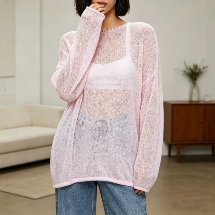 Damen luftiger Oversize-Feinstrickpullover mit weitem Arm und Rundhalsausschnitt Drune