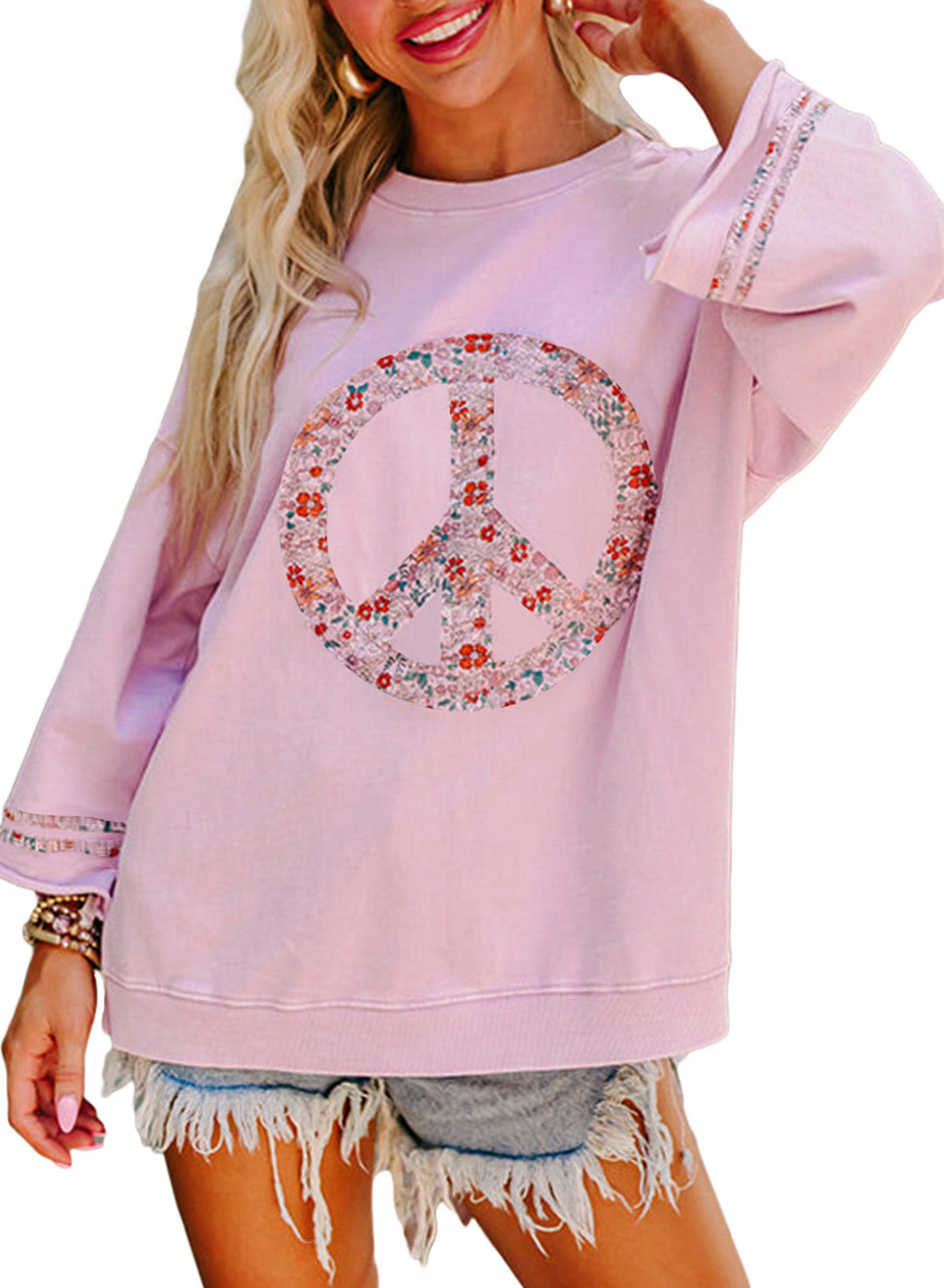Damen Sweatshirt mit Floralem Peace-Zeichen Drune