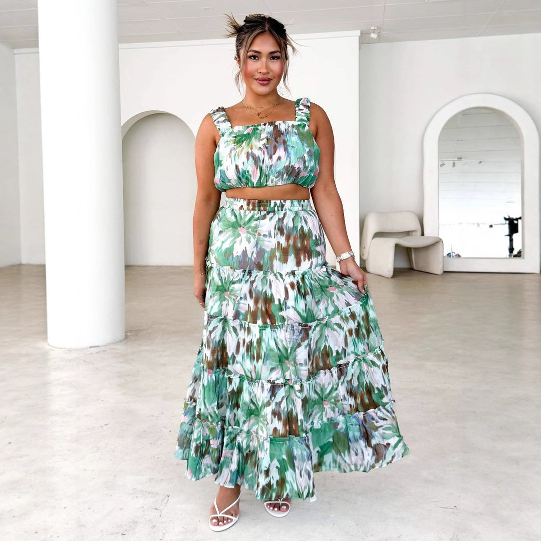 Damen Maxikleid mit luftiger Bluse und voluminösem Rock Drune