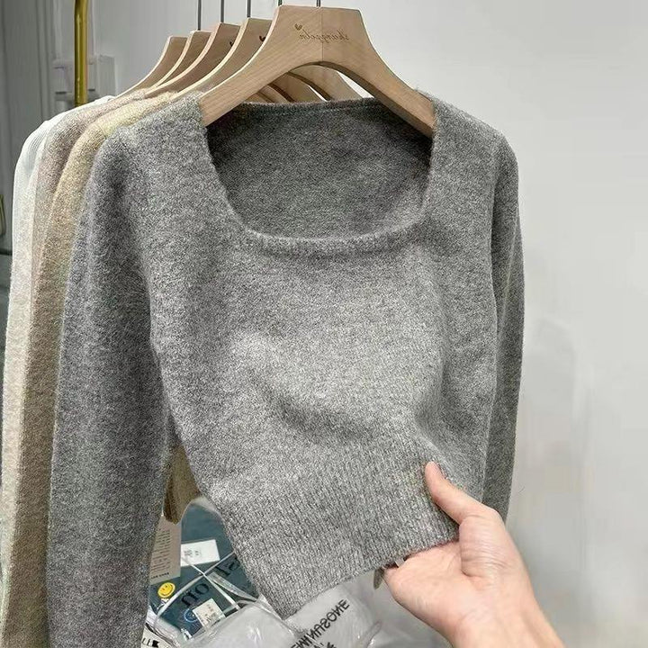 Damen lässiger Pullover mit quadratischem Ausschnitt und feiner Textur Drune