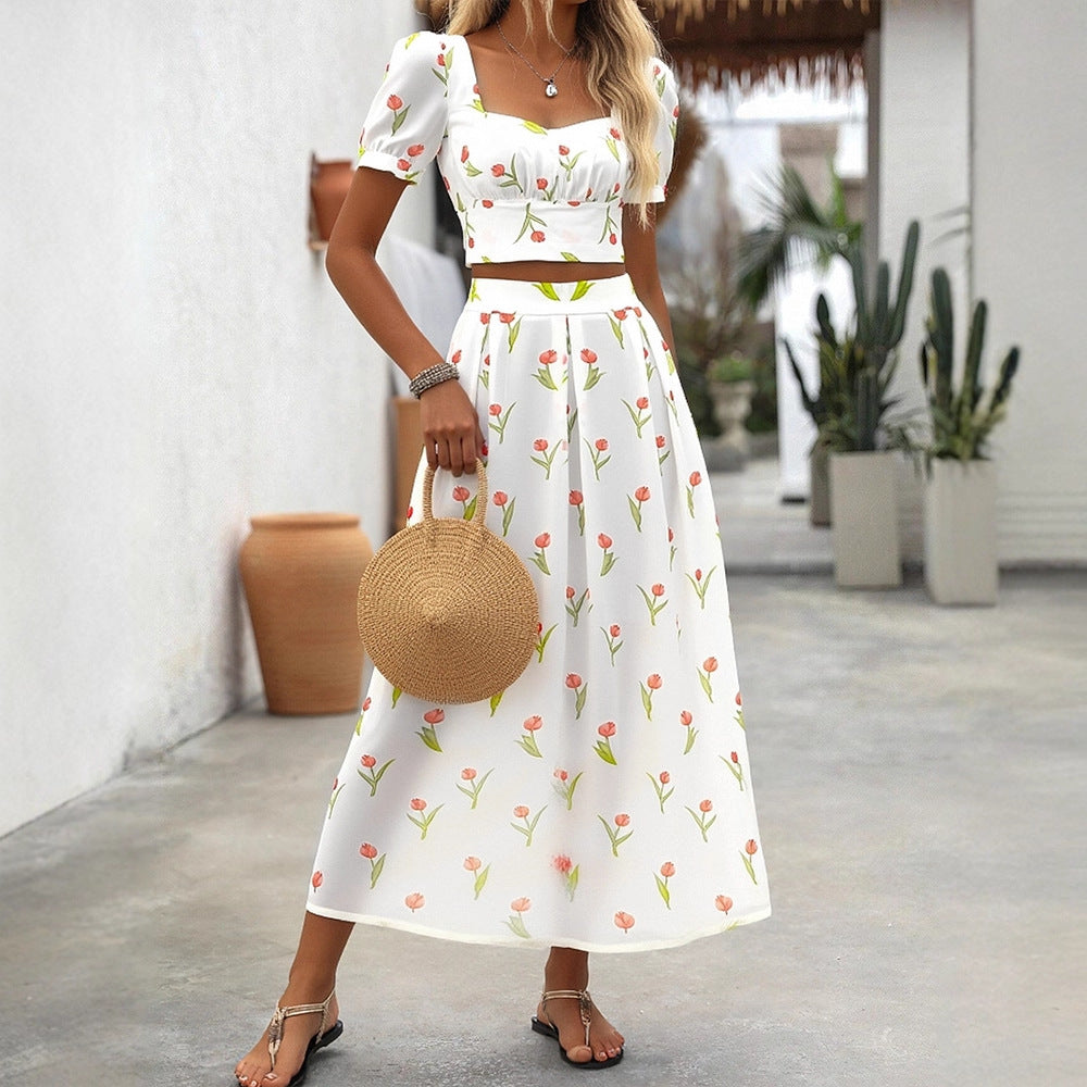 Damen Maxikleid mit floralen Akzenten und taillierter Silhouette Drune
