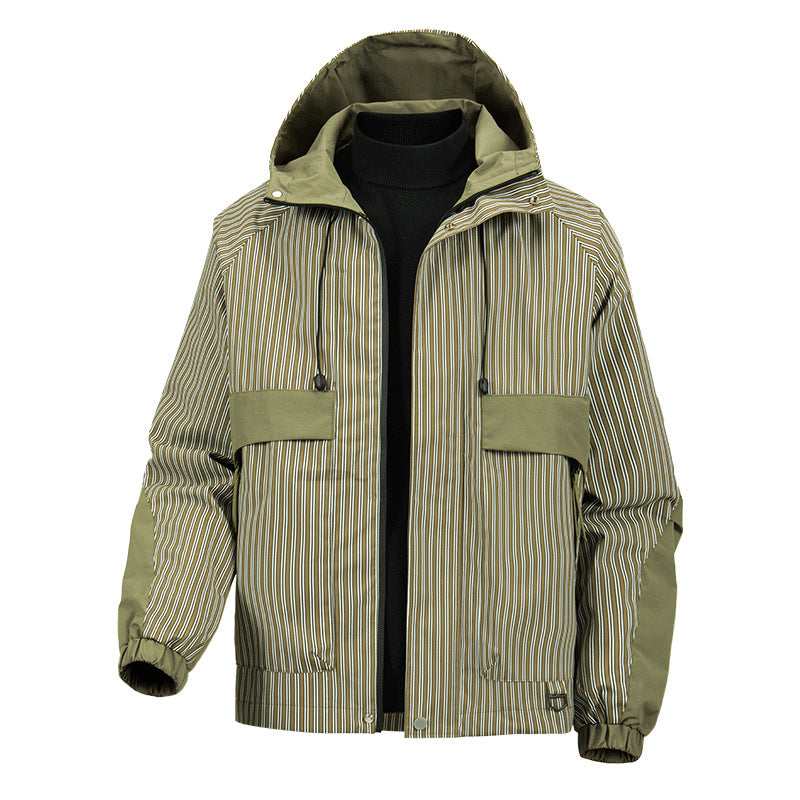 Herren Modische Windbreaker-Jacke mit Kapuze und Streifenmuster Drune
