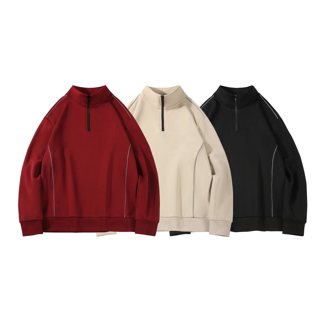 Herren Halfzip-Sweatshirt mit Stehkragen, reflektierenden Kedernähten und geripptem Saum Drune