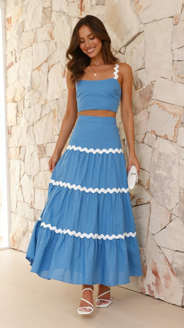 Damen Zwei-Teiliges Set aus gerafftem Crop-Top und voluminösem Maxirock Drune