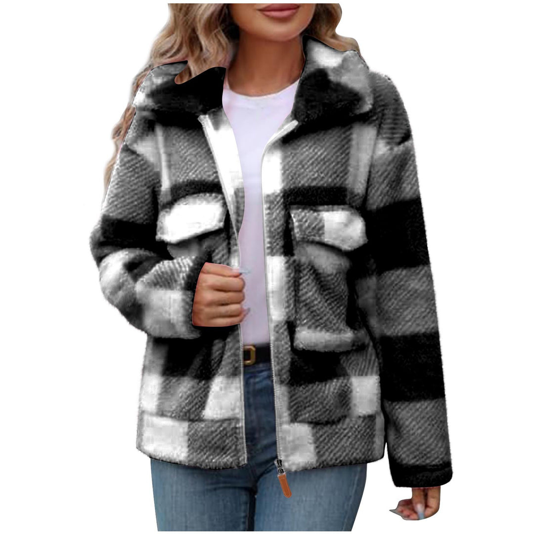 Damen Fleece-Jacke mit Karomuster und praktischen Taschen Drune