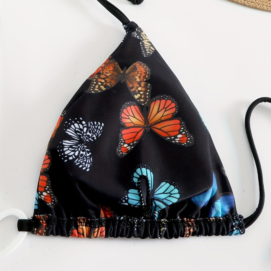 Damen Triangel-Bikini mit einzigartigem Schmetterlingsmuster Drune