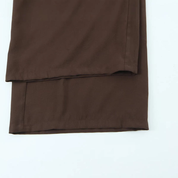 Damen Weite Hochtaillierte Stoffhose mit Umschlagbund und Bügelfalten Drune