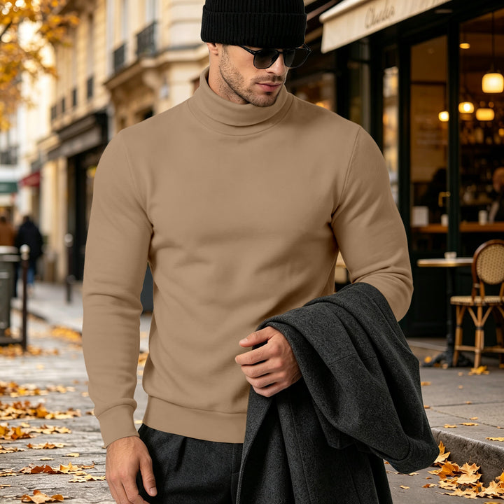 Herren Eleganter Baumwoll-Mix Rollkragenpullover Slim Fit Drune
