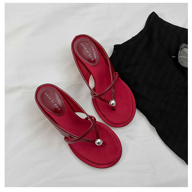 Damen Elegante Mule‑Sandalette mit Zehenring, filigranen Riemchen und sculpted Kitten‑Absatz Drune