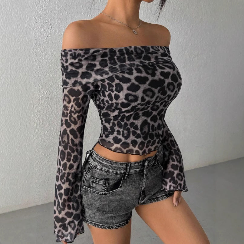 Damen Off-Shoulder Top mit Leopardenmuster Drune