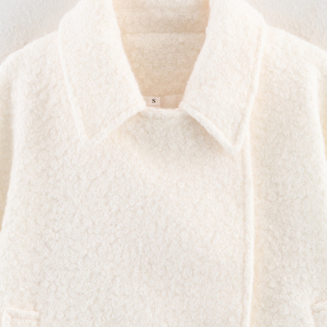 Damen Boxy Bouclé‑Cabanjacke mit Doppelreiher, Hemdkragen und Pattentaschen Drune