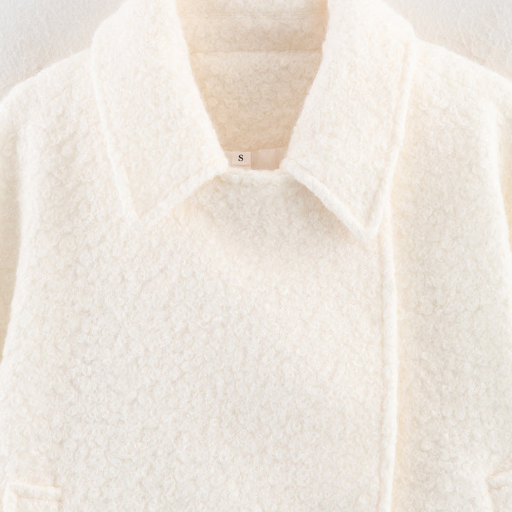 Damen Boxy Bouclé‑Cabanjacke mit Doppelreiher, Hemdkragen und Pattentaschen Drune