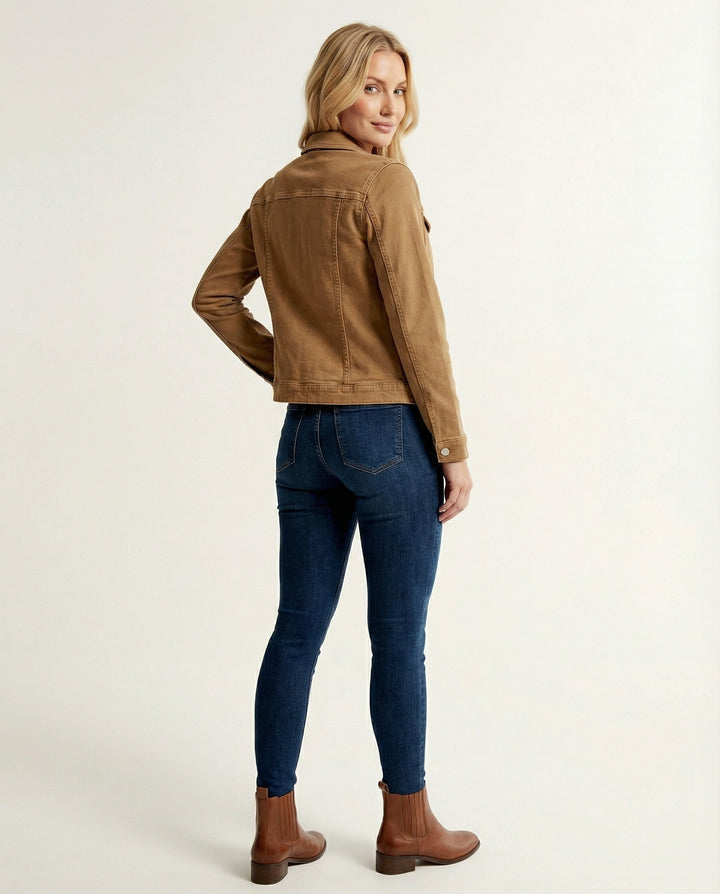 Damen Mode kurze klassische Jeansjacke mit aufgesetzten Brusttaschen und verkürztem Saum Drune