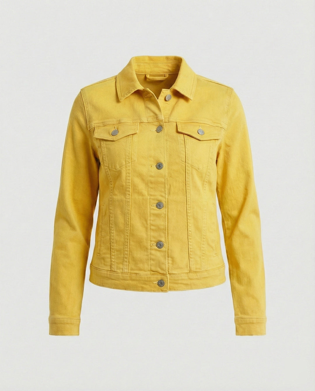 Damen Mode kurze klassische Jeansjacke mit aufgesetzten Brusttaschen und verkürztem Saum Drune