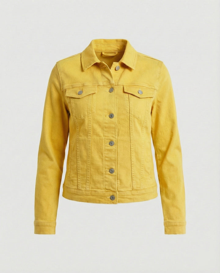 Damen Mode kurze klassische Jeansjacke mit aufgesetzten Brusttaschen und verkürztem Saum Drune