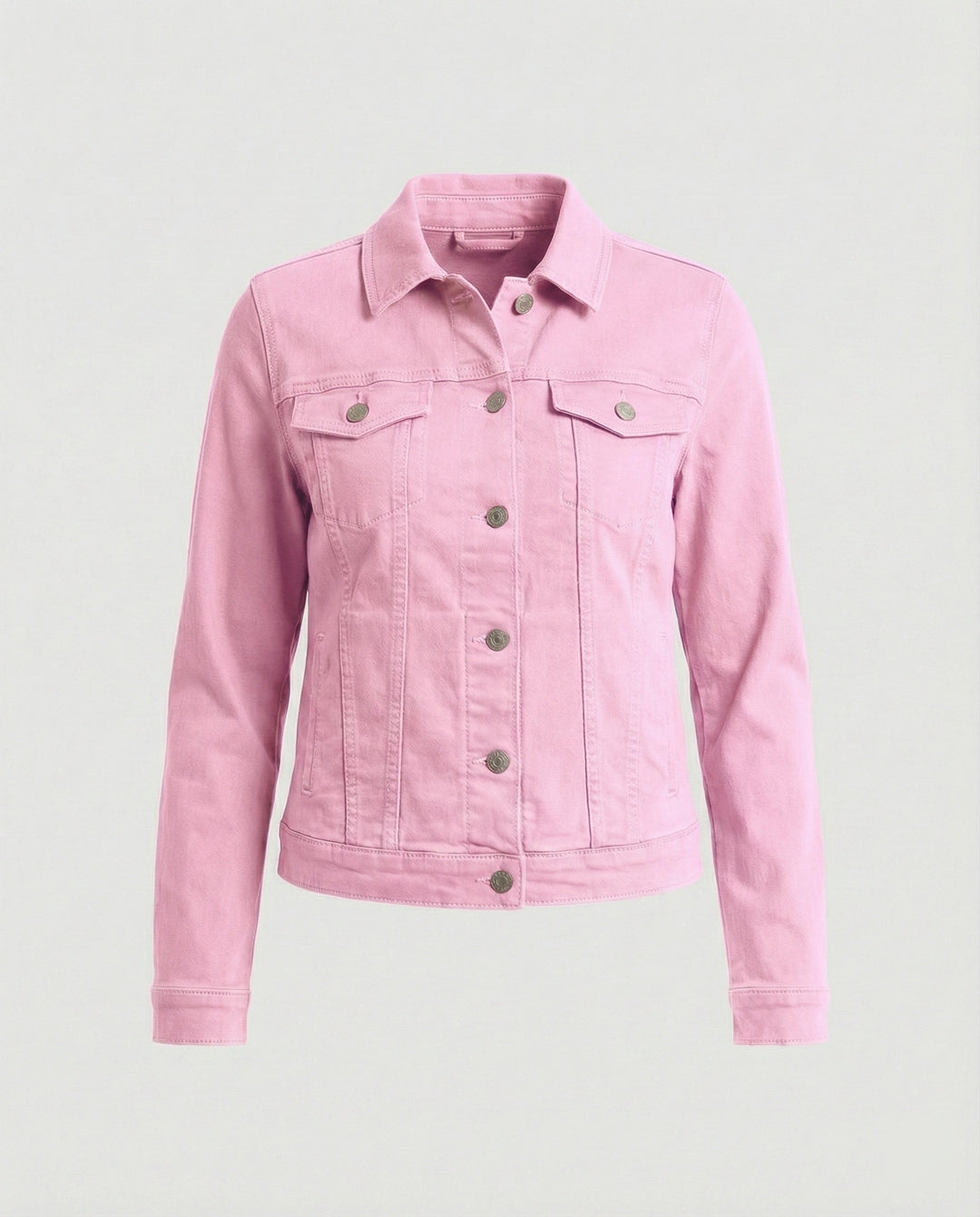 Damen Mode kurze klassische Jeansjacke mit aufgesetzten Brusttaschen und verkürztem Saum Drune