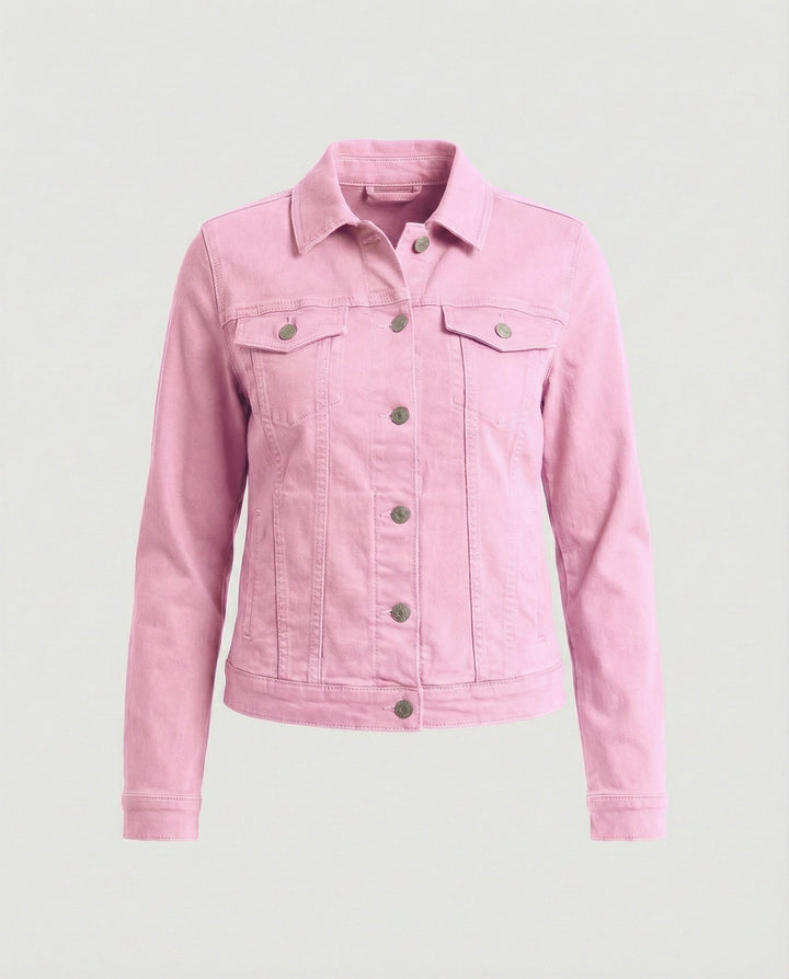 Damen Mode kurze klassische Jeansjacke mit aufgesetzten Brusttaschen und verkürztem Saum Drune