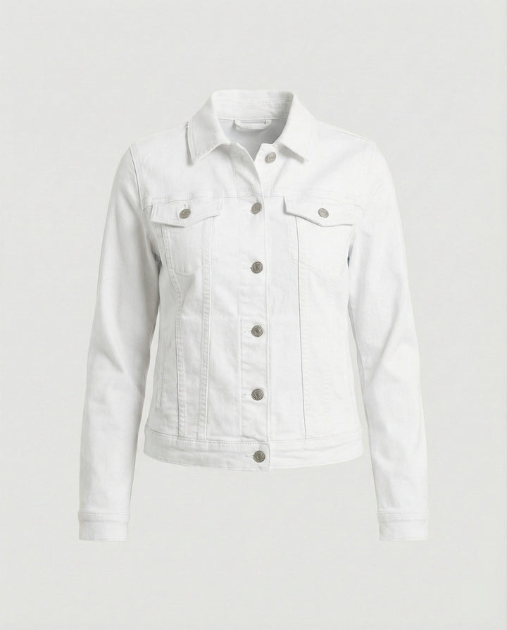 Damen Mode kurze klassische Jeansjacke mit aufgesetzten Brusttaschen und verkürztem Saum Drune