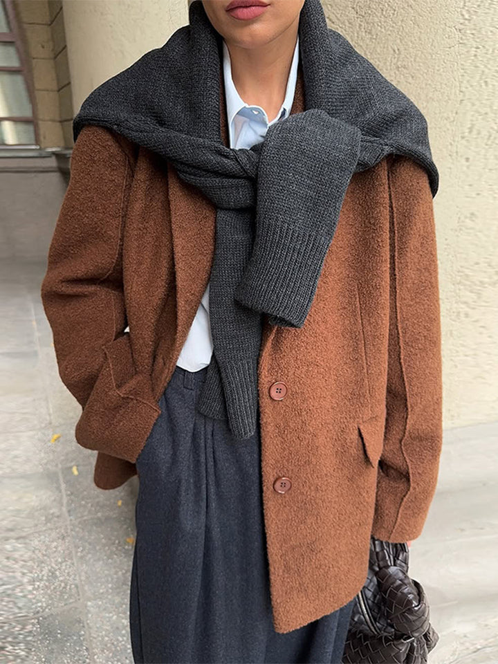 Damen Boxy-Wollmix-Kurzmantel mit strukturierter Oberfläche, Reverskragen & Pattentaschen Drune
