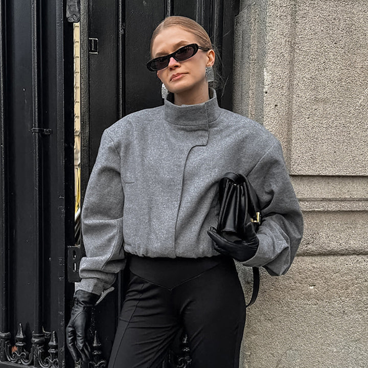 Damen Modische Oversized Jacke mit hohem Kragen und innovativem Design Drune