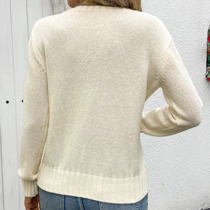Damen Feinstrick-Pullover mit Wellen-Ajourmuster, Rundhals & legerer Passform Drune