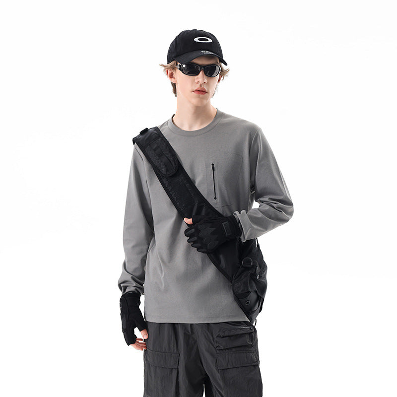 Herren Oversized-Langarmshirt mit Brustreißverschluss und Relaxed-Fit Drune