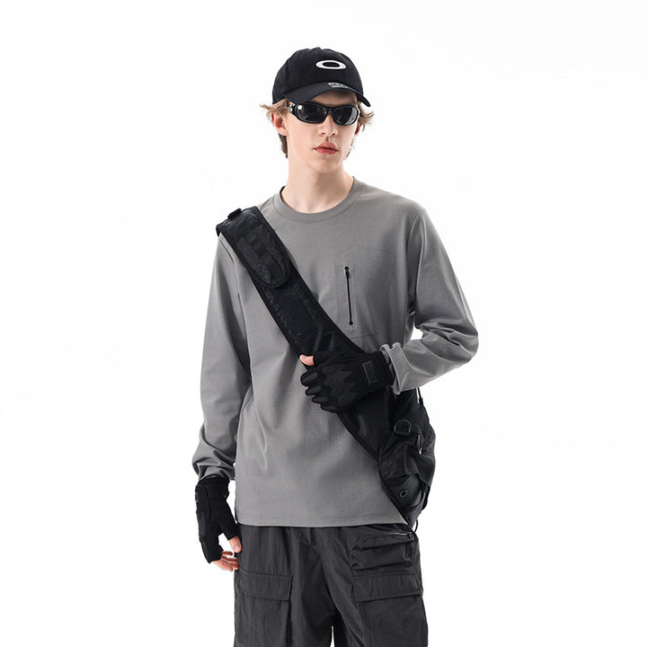 Herren Oversized-Langarmshirt mit Brustreißverschluss und Relaxed-Fit Drune