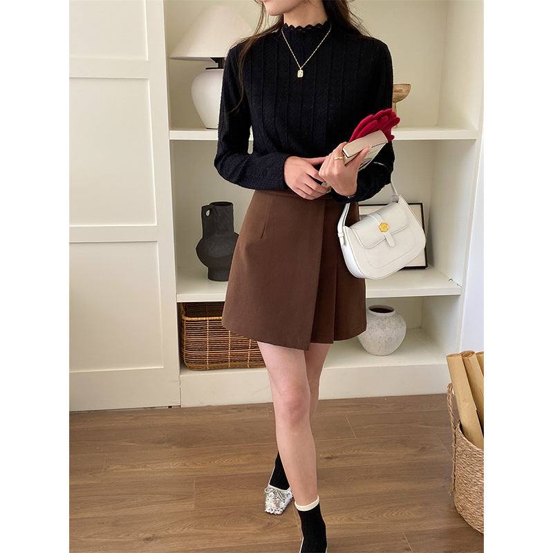 Damen elegantem Strickoberteil mit Rüschensaum Drune