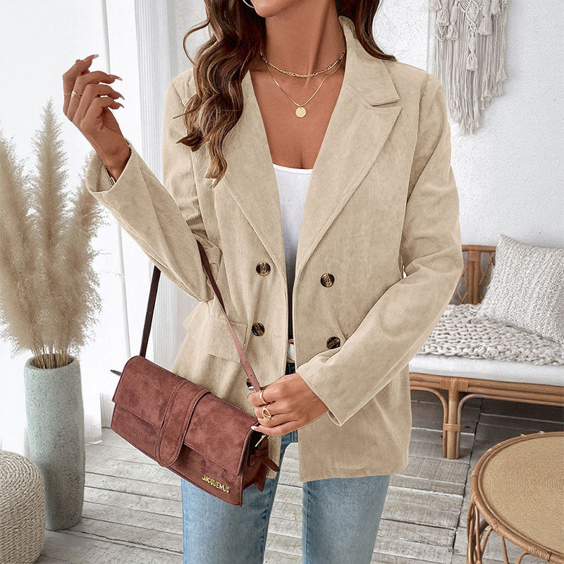 Damen Eleganter Cordblazer mit doppelter Knopfverschluss Drune