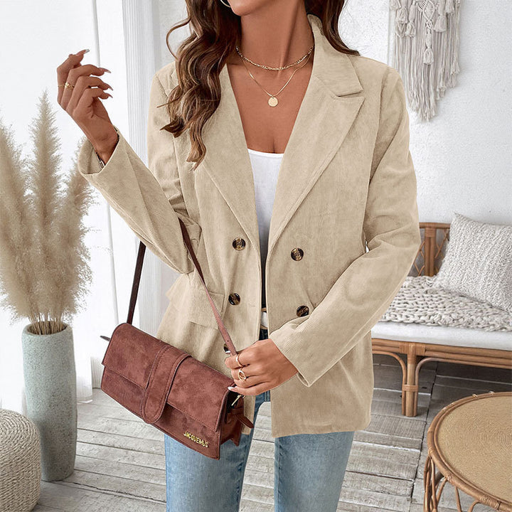 Damen Eleganter Cordblazer mit doppelter Knopfverschluss Drune
