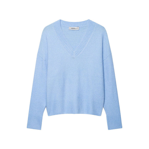 Damen Weicher V‑Ausschnitt Strickpullover im Oversize‑Cropped‑Look mit breitem Rippbund Drune