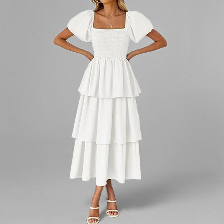 Damen Maxikleid mit bezauberndem Stufen-Look und Puffärmeln Drune