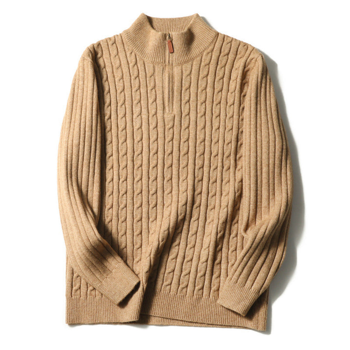 Herren Feinstrick-Pullover mit Zopfmuster und Halbzip-Stehkragen Drune
