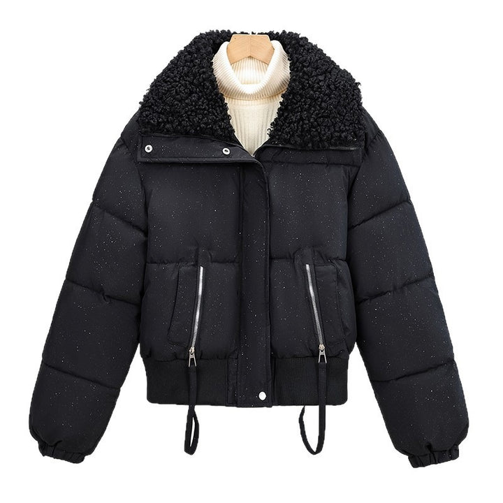 Damen Kurz geschnittene Pufferjacke mit Teddykragen, Reißverschlusstaschen und Rippbündchen Drune
