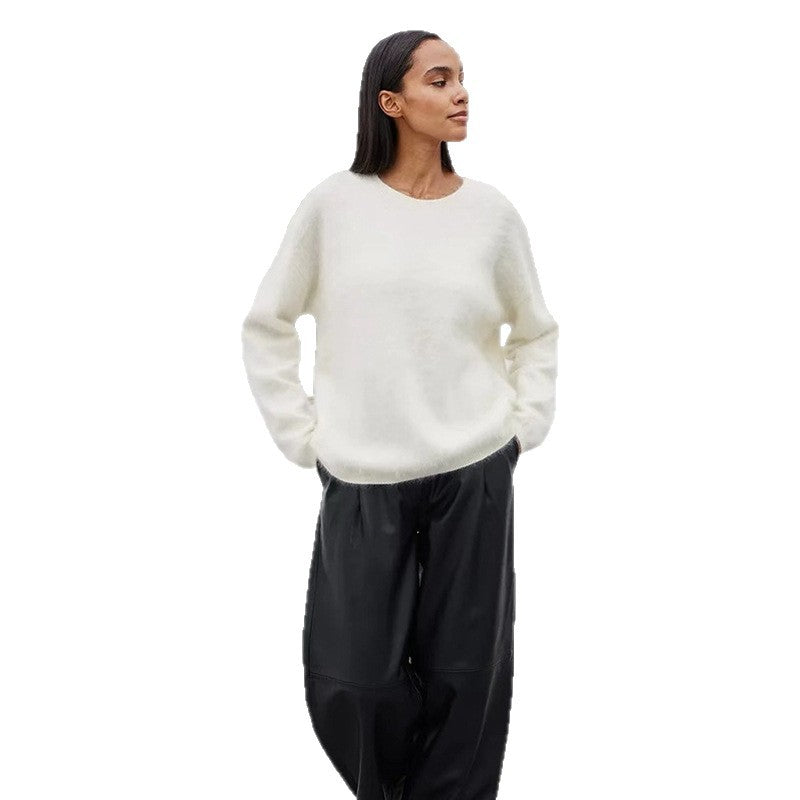 Damen weicher Strickpullover mit elegantem Rundhalsausschnitt und lässigem Schnitt Drune