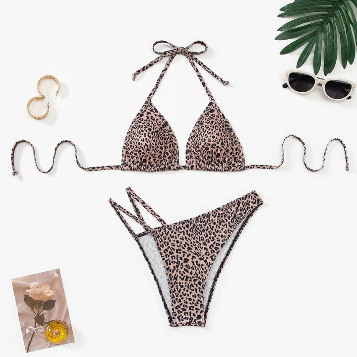 Damen Triangel-Bikini mit verstellbaren Trägern und modischem Leopardenmuster Drune