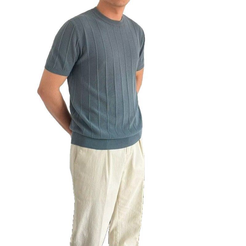 Herren Kurzarm Strickpullover mit Rippstruktur Drune