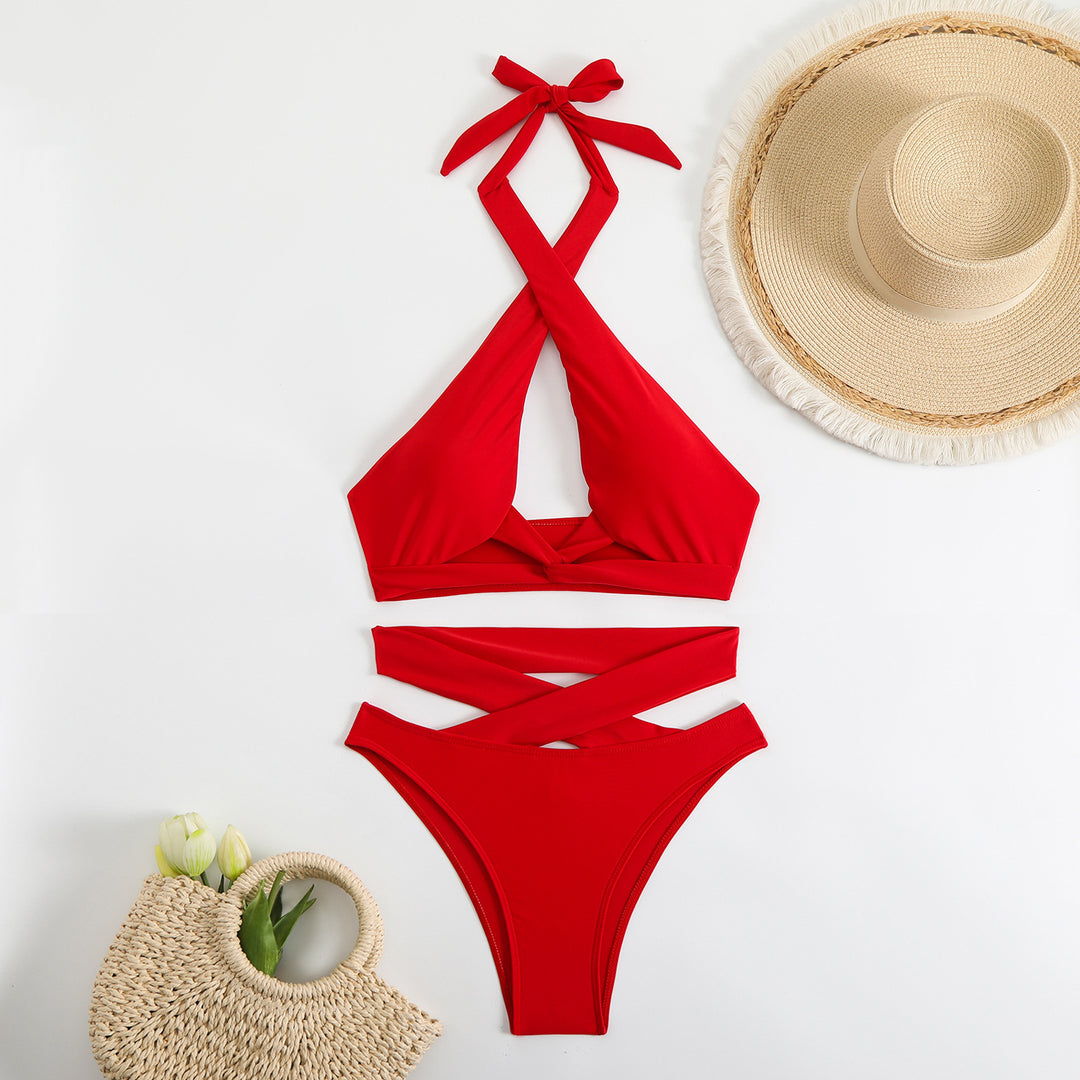 Damen Bikini-Set mit verstellbaren Trägern und elegantem Kreuzdesign Drune