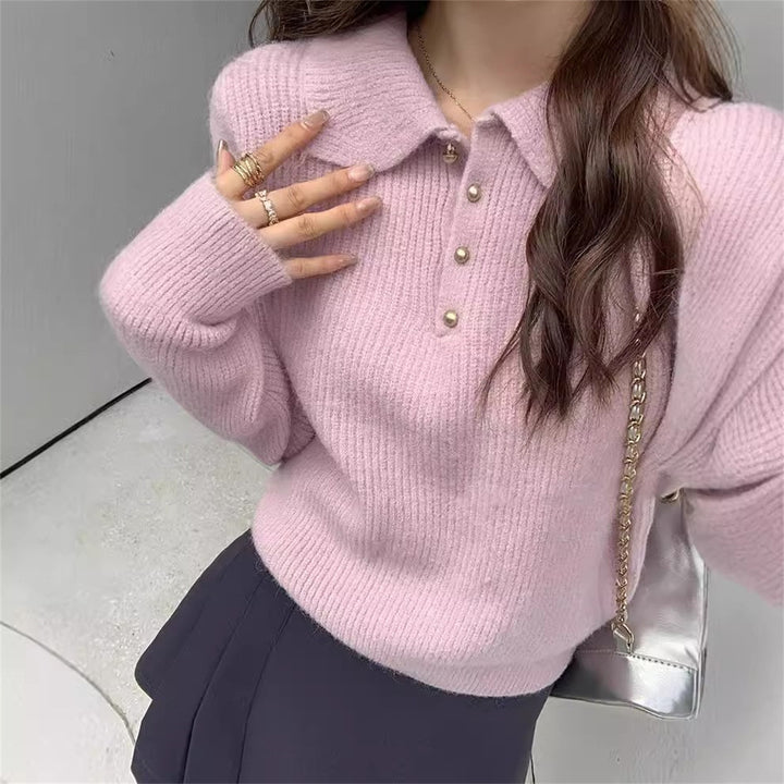 Damen Eleganter Polokragen Pullover aus weichem Strick Drune