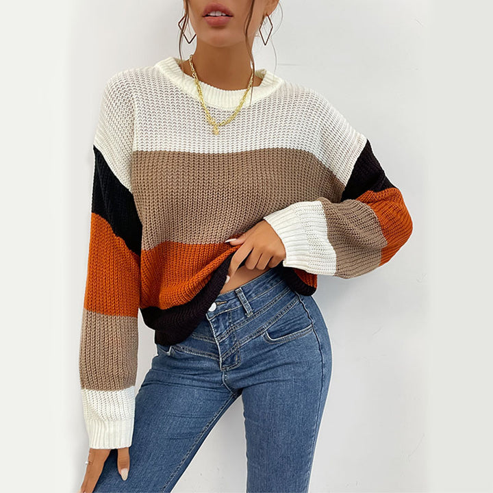 Damen Lässiger Strickpullover mit Farbblock Drune