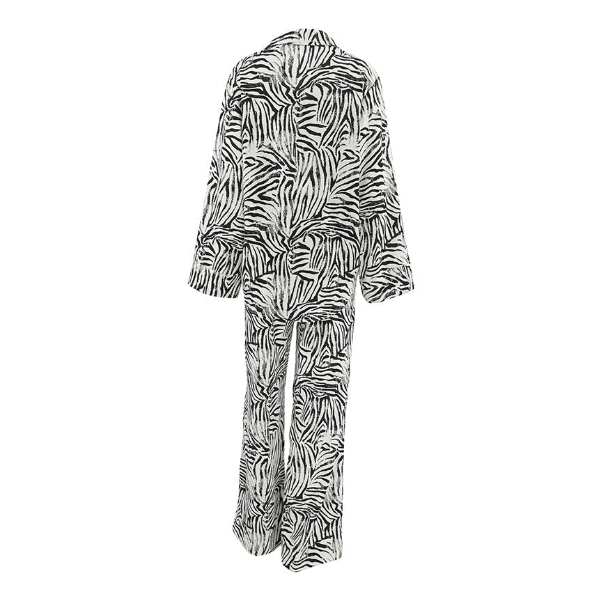 Damen Elegante Zebra-Muster Übergröße Pyjama-Anzug Drune