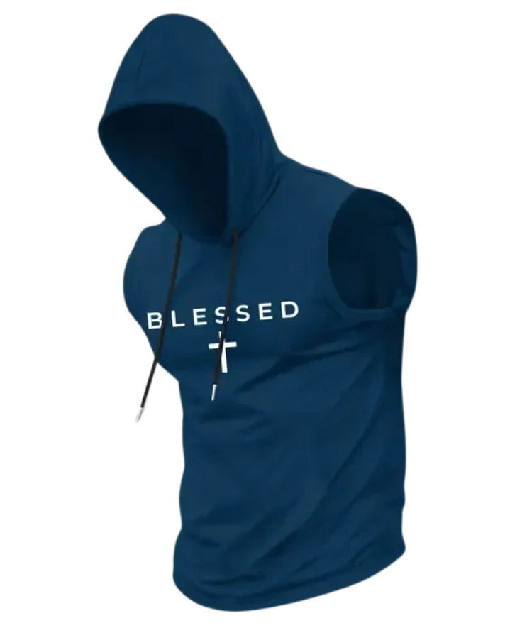 Herren nan ärmelloses Kapuzen-Sweatshirt mit Slogandruck und athletischer Passform Drune