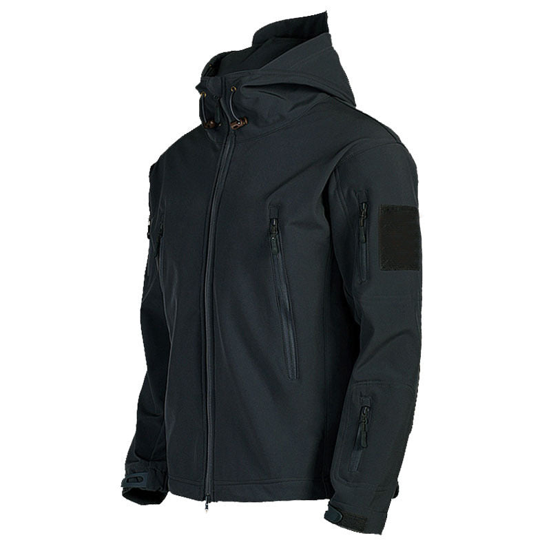 Herren taktische Softshelljacke mit Kapuze, Tarnmuster und ergonomischem Stretchschnitt Drune