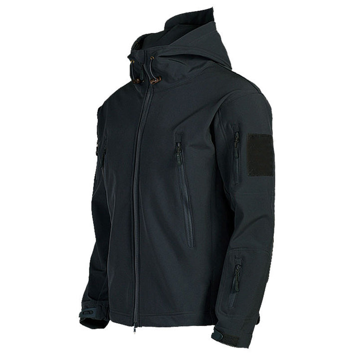 Herren taktische Softshelljacke mit Kapuze, Tarnmuster und ergonomischem Stretchschnitt Drune