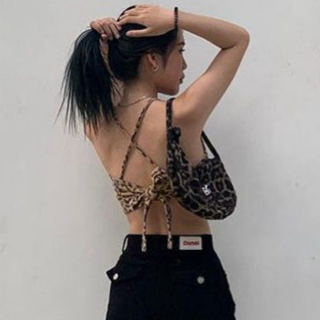Damen Crop-Top mit trendigem Leopardenmuster und schmalen Trägern Drune