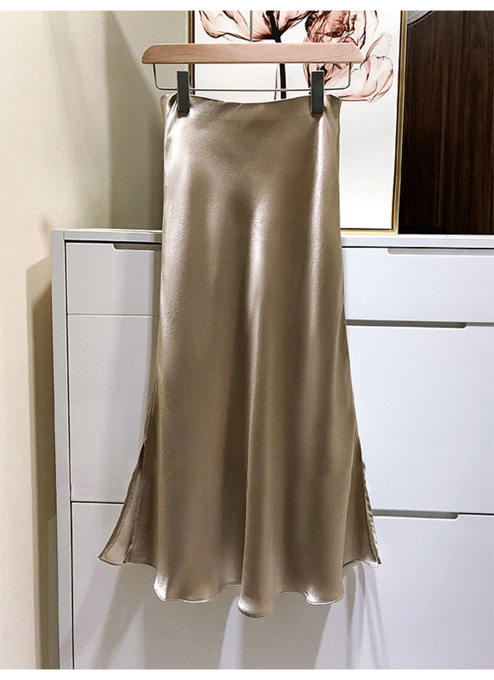 Damen Eleganter Satinrock mit asymmetrischem Schlitz Drune